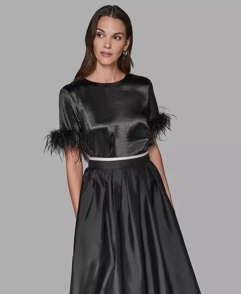 Karl Lagerfeld Paris Women
s Crewneck Feather Trim Top 4