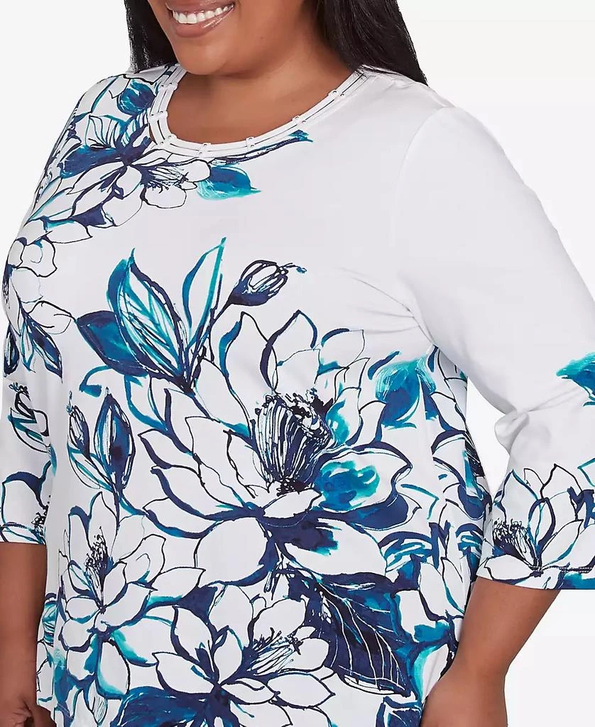 Alfred Dunner Plus Size Nantucket Fineline Floral Three Quarter Sleeve Top 5