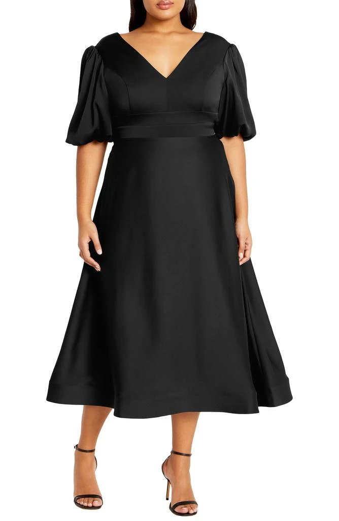 Shop Lula Puff Sleeve Back Bow Midi Dress on Sale at BeyondStyle
