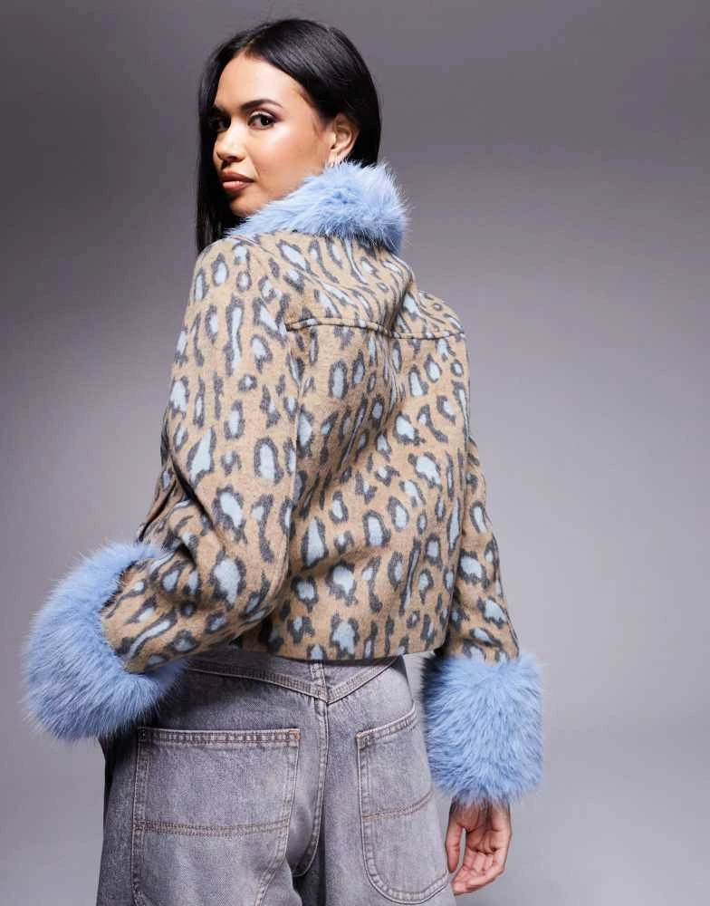 River Island River Island wool look jacket with faux fur detail in leopard print 3