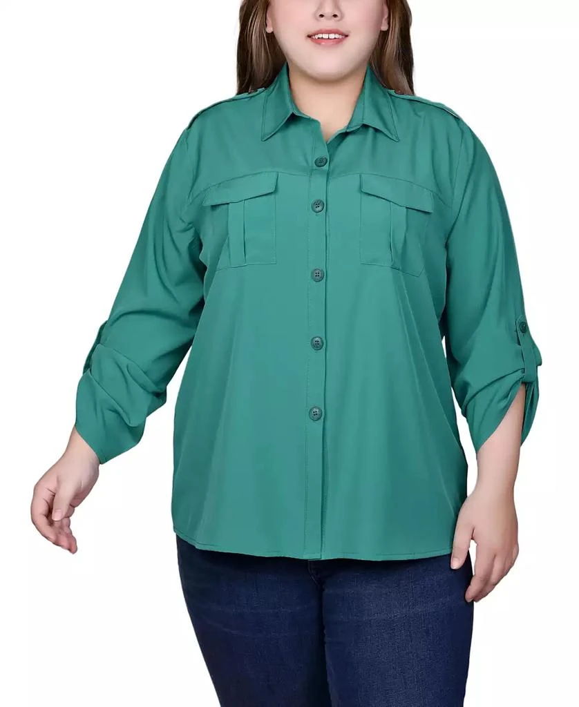 NY Collection Plus Size 3/4 Sleeve Roll Tab Blouse 1