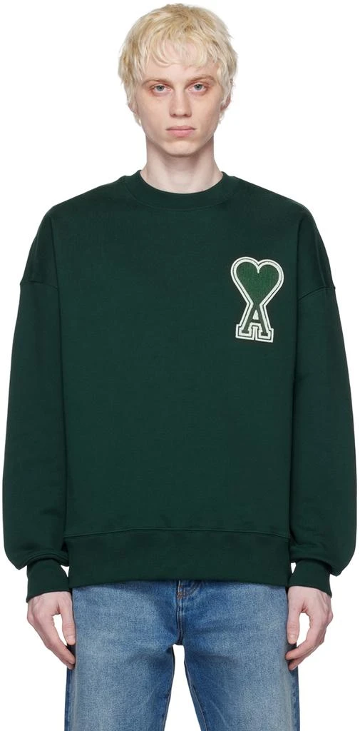 AMI SSENSE Exclusive Green Ami de Cœur Sweatshirt 1