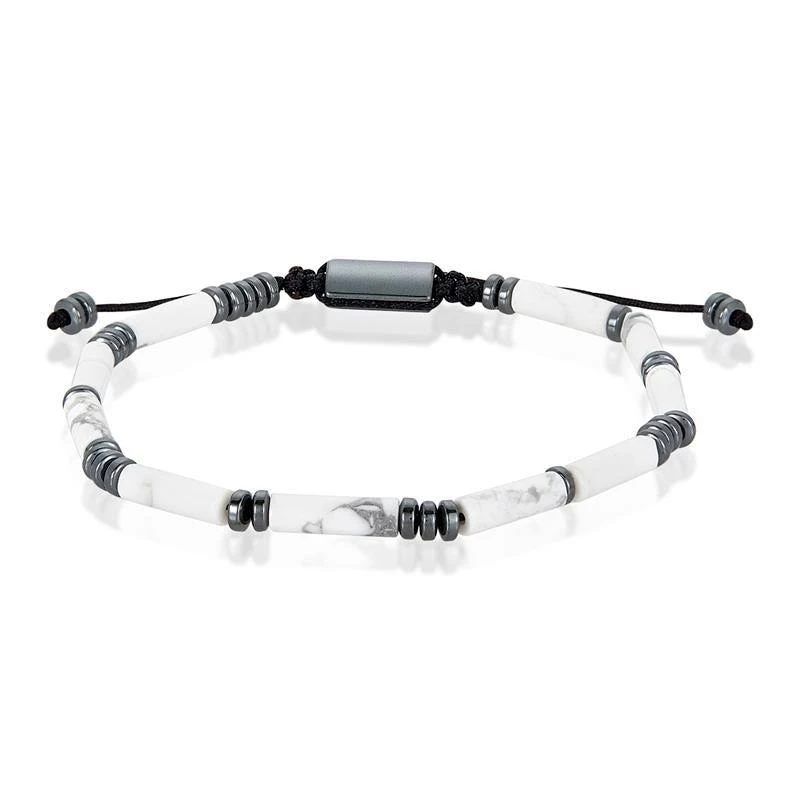Crucible Jewelry Crucible Los Angeles Hematite and Howlite Tube Stone Hematite Bead Adjustable Cord Tie Bracelet 1