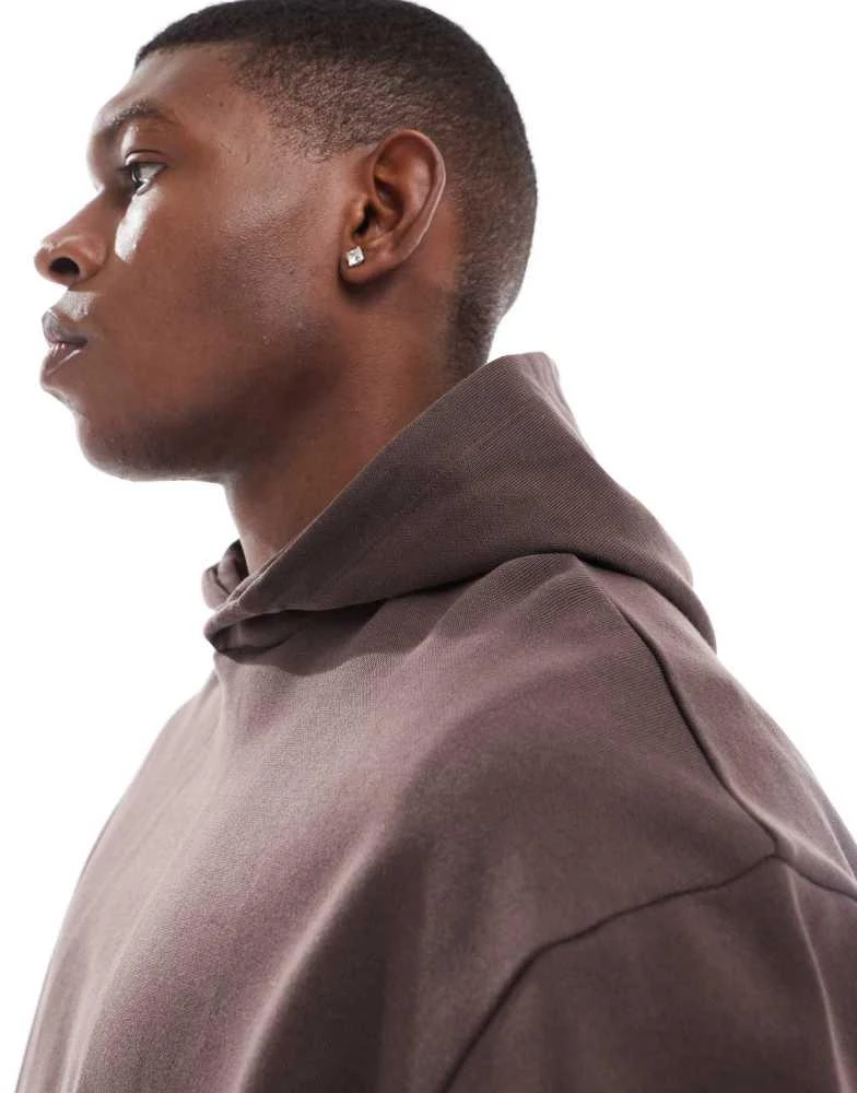 ASOS ASOS DESIGN boxy oversized hoodie with back print in brown 4
