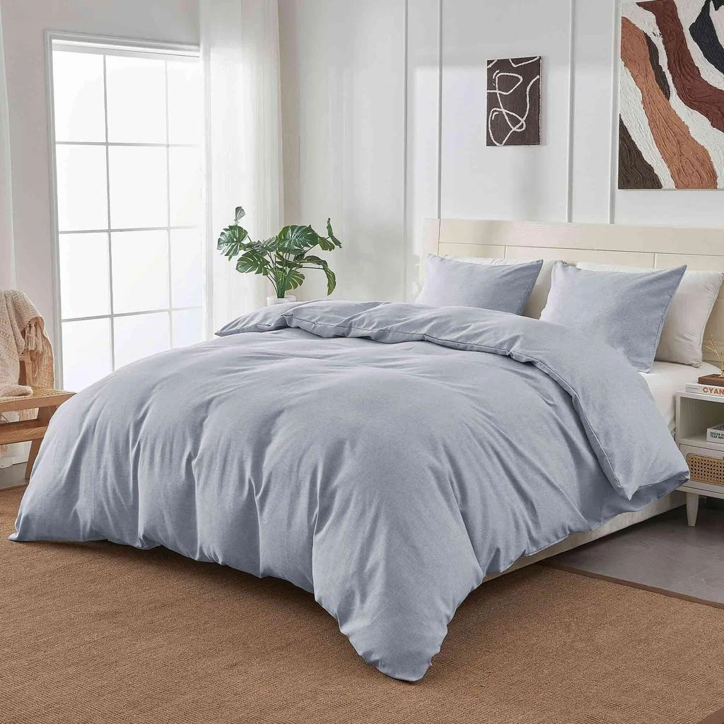 Puredown Peace Nest Solid Faux Flax Linen Duvet Cover Sets - Luxurious Comfort 4