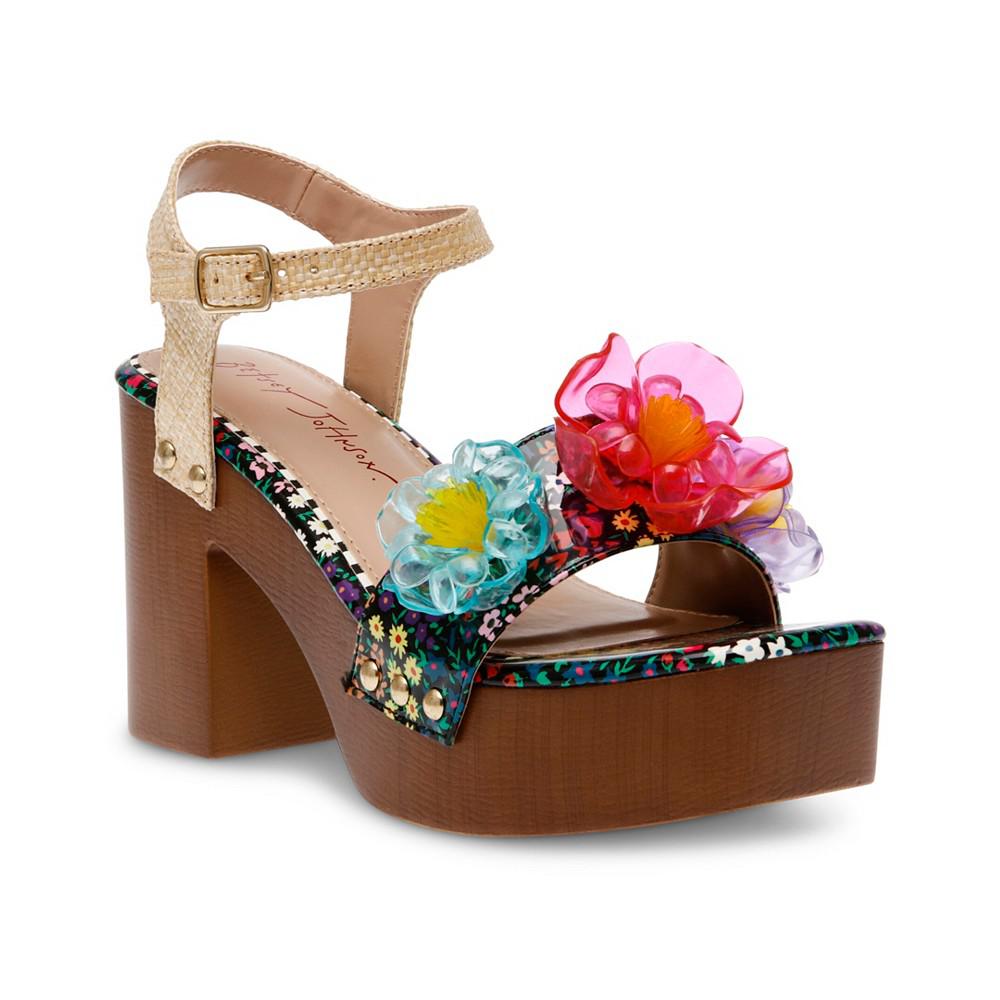 Betsey Johnson Women's Elayne Flower Wooden Platform Dress Sandals