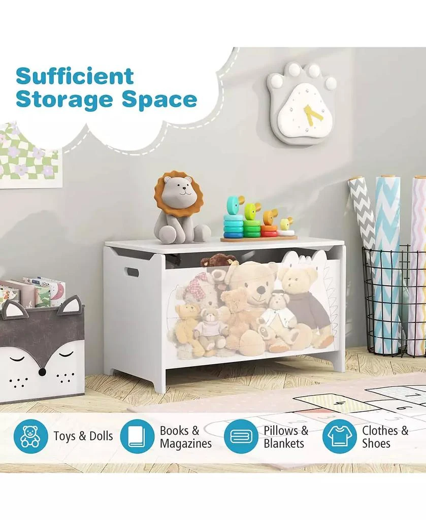 Costway Kids Toy Box with Safety Hinge Wood Storage Chest Flip-Top Storage Organizer 2