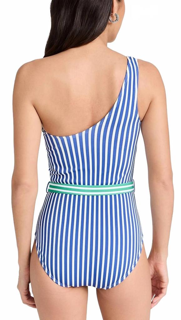 Shoshanna One Shoulder One Piece In Sea Blue/optic