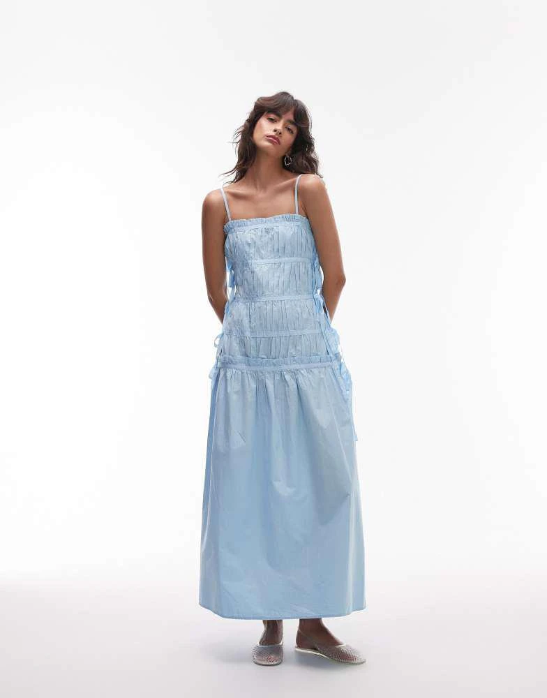 Topshop Topshop ruched panel midi dress with tie sides in sky blue 4