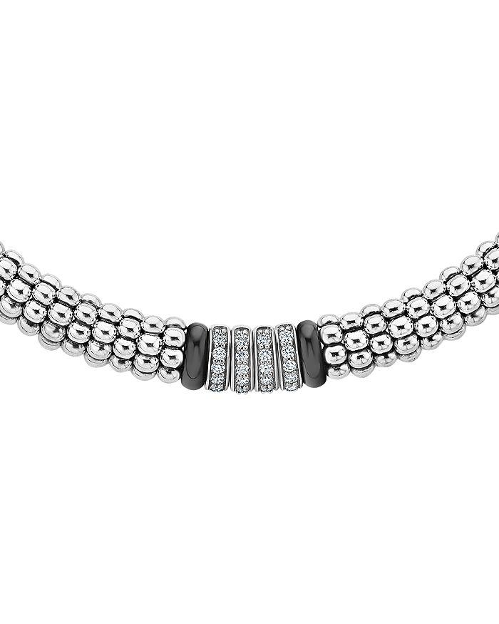 LAGOS Sterling Silver Black Caviar Diamond & Ceramic Station Necklace, 16"