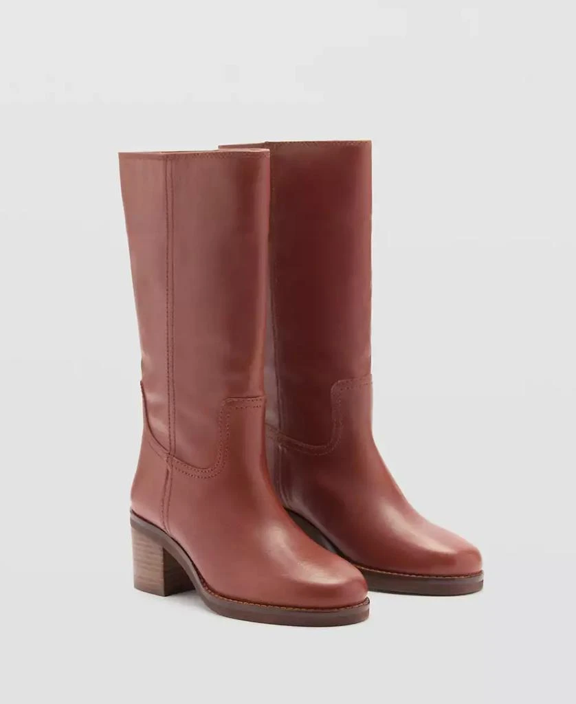Mango Women's Block Heel Leather Ankle Boots 1