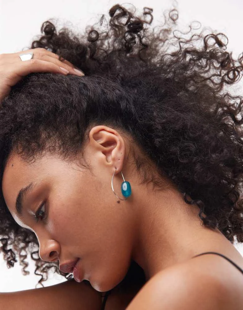 Topshop Topshop Priya teardrop hoop with semi precious stone in blue 1