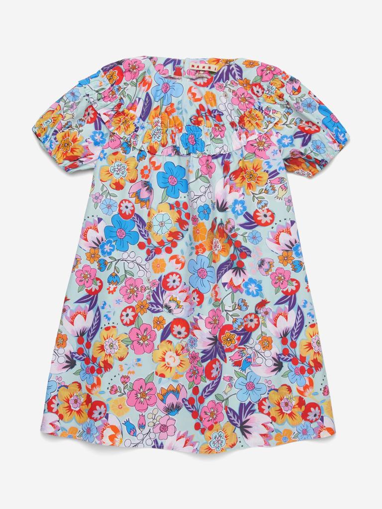 Marni Girls Cotton Floral Print Dress in Multicolour