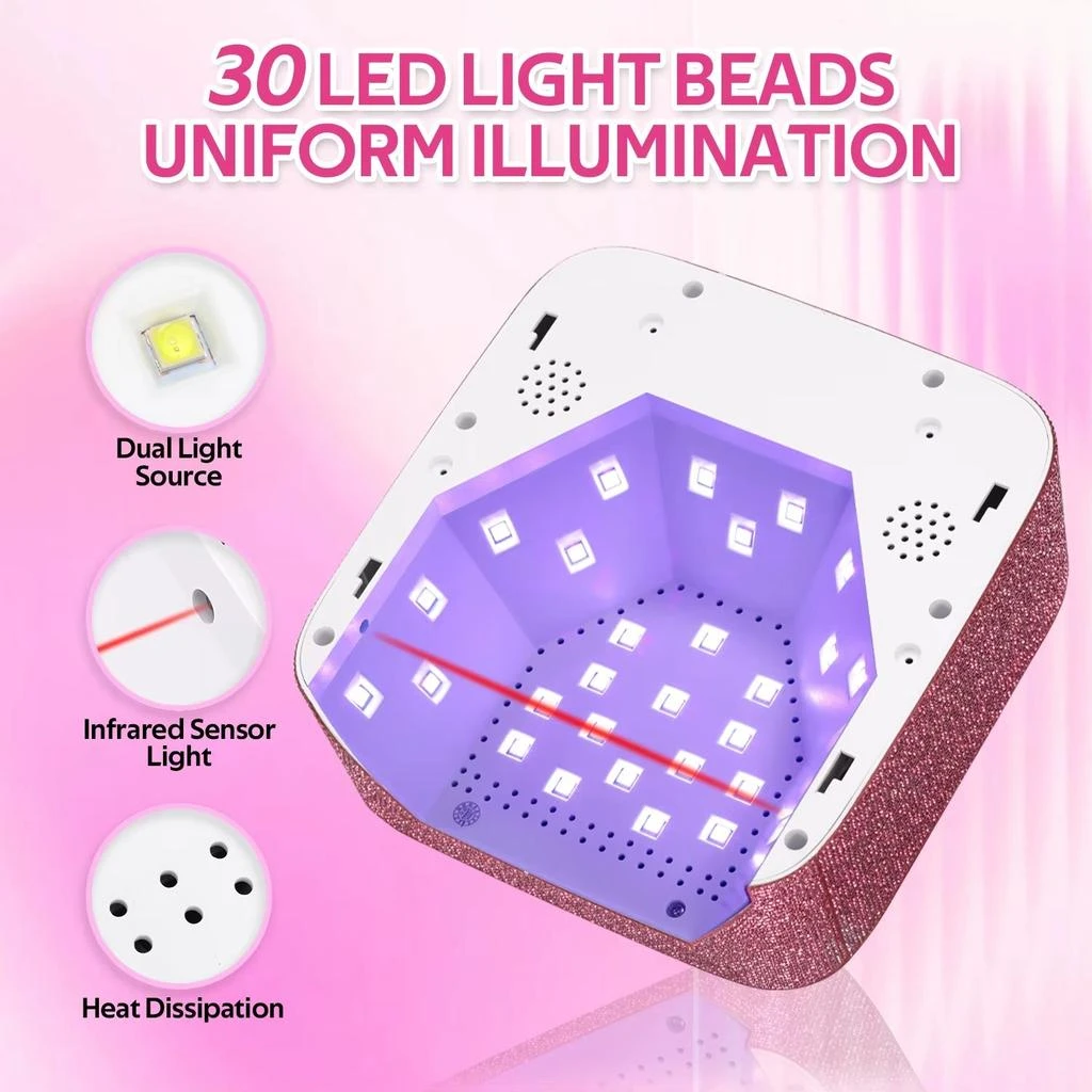 ERUULE 72W Cordless Rechargeable UV LED Nail Lamp with Rhinestone Heart Design for Manicure and Pedicure Tools 5