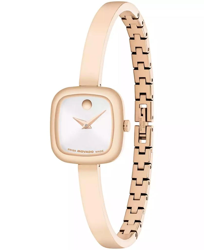 Movado Women's Museum Cushion Swiss Quartz Rose PVD Bangle Watch, 21.50mm 2
