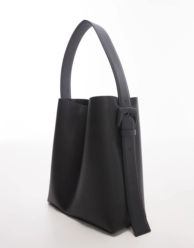 ARKET ARKET large leather bucket tote bag with side buckle in black 2