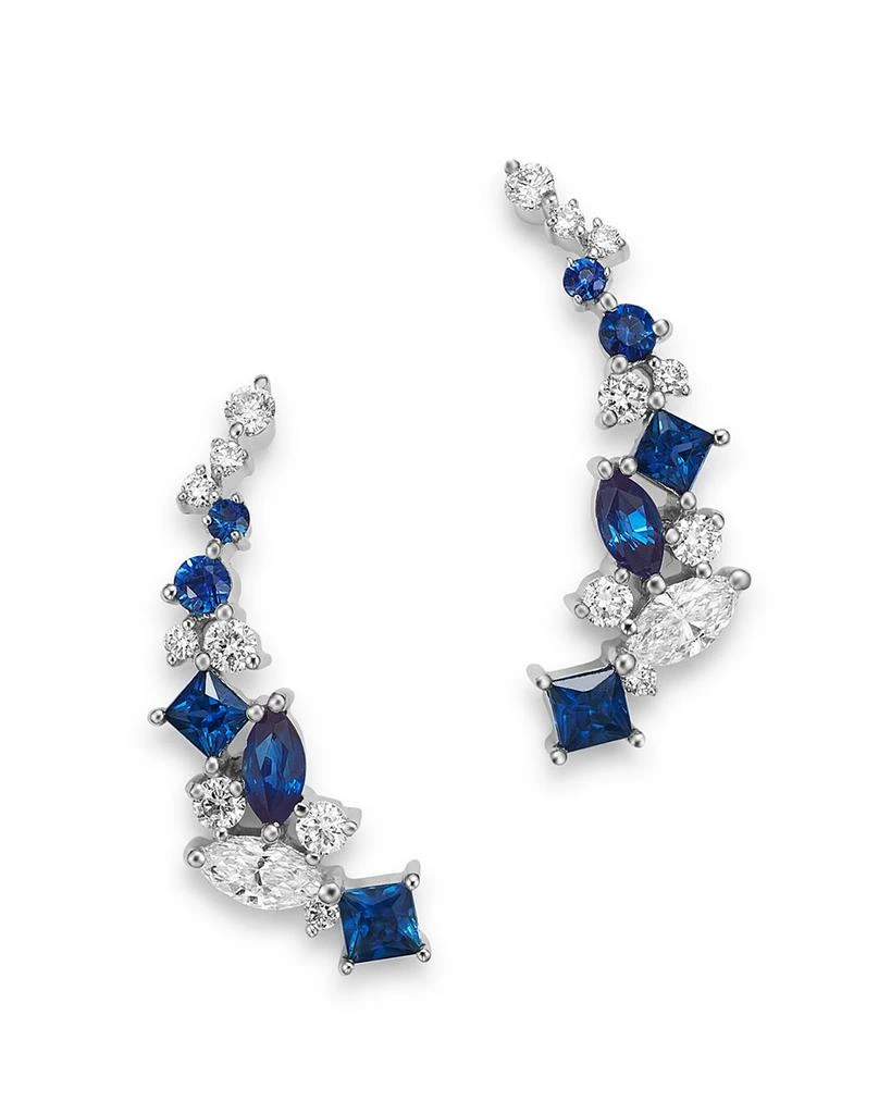 Bloomingdale's Diamond and Blue Sapphire Climber Earrings in 14K White Gold 1