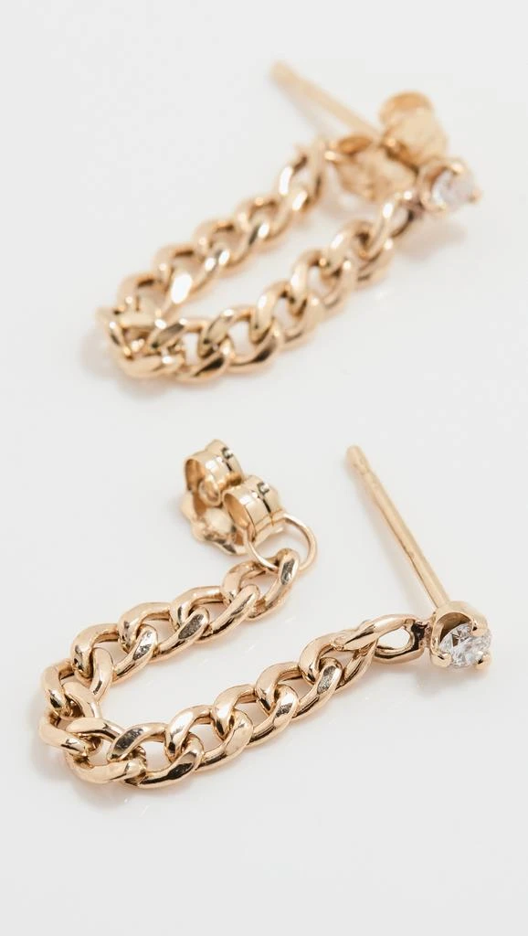 Zoe Chicco 14k Prong Diamond Small Curb Chain Huggie Earrings 3