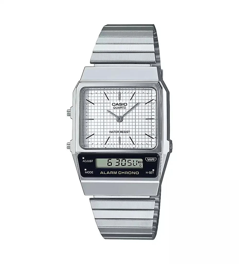 G-Shock Casio Unisex Silver Tone Stainless Steel Watch, 32.1mm, AQ800E-7A2VT 1