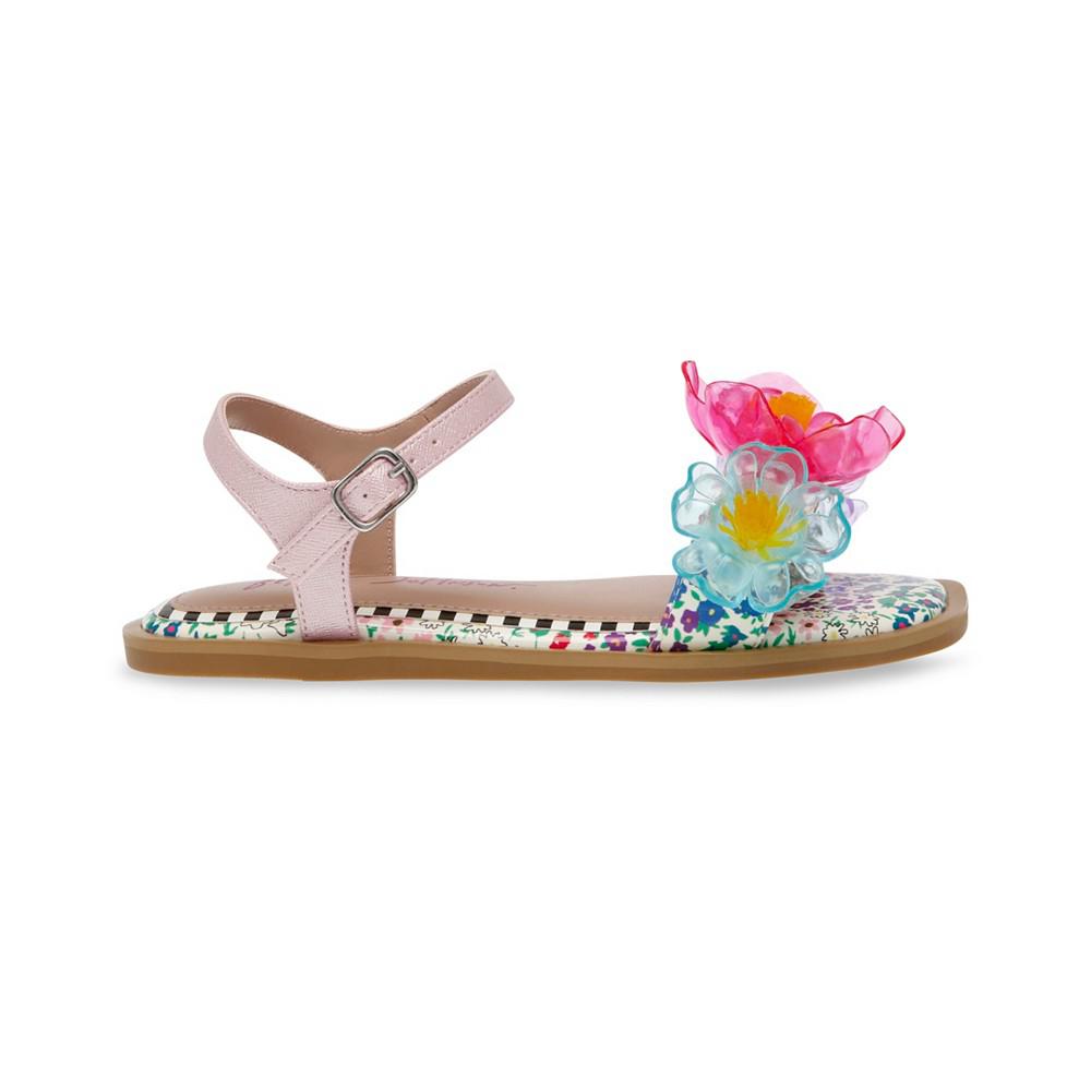 Betsey Johnson Little and Big Girls Dacie Flat Sandals with Flower Embellishments