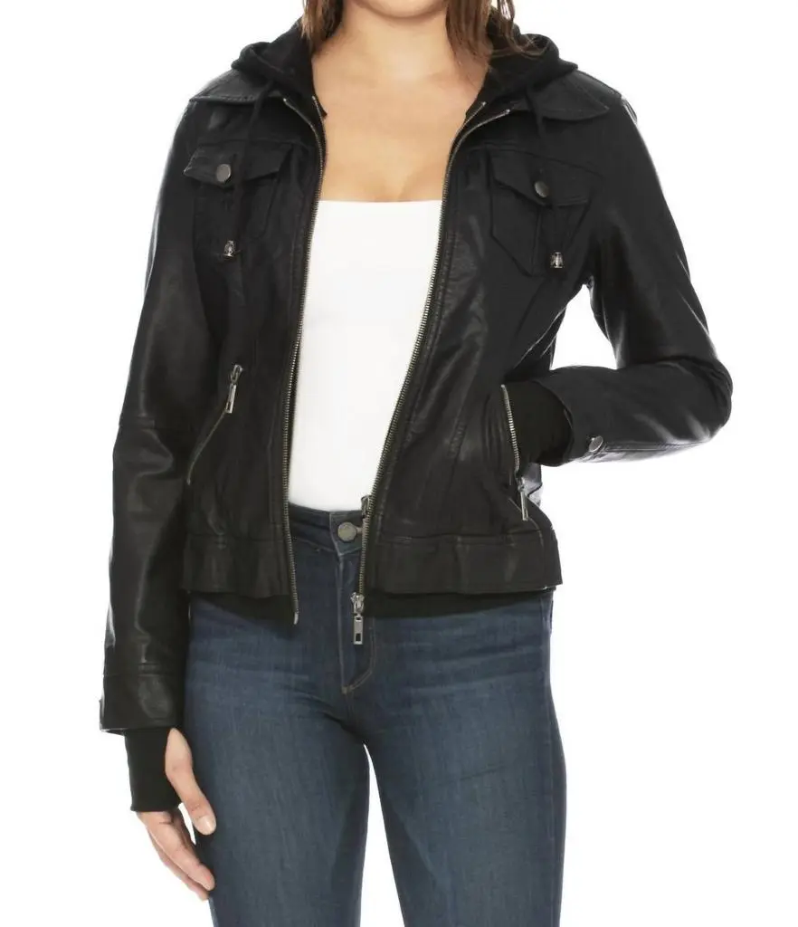 Coalition LA Coalition La - Girl Next Door Vegan Leather Hooded Jacket