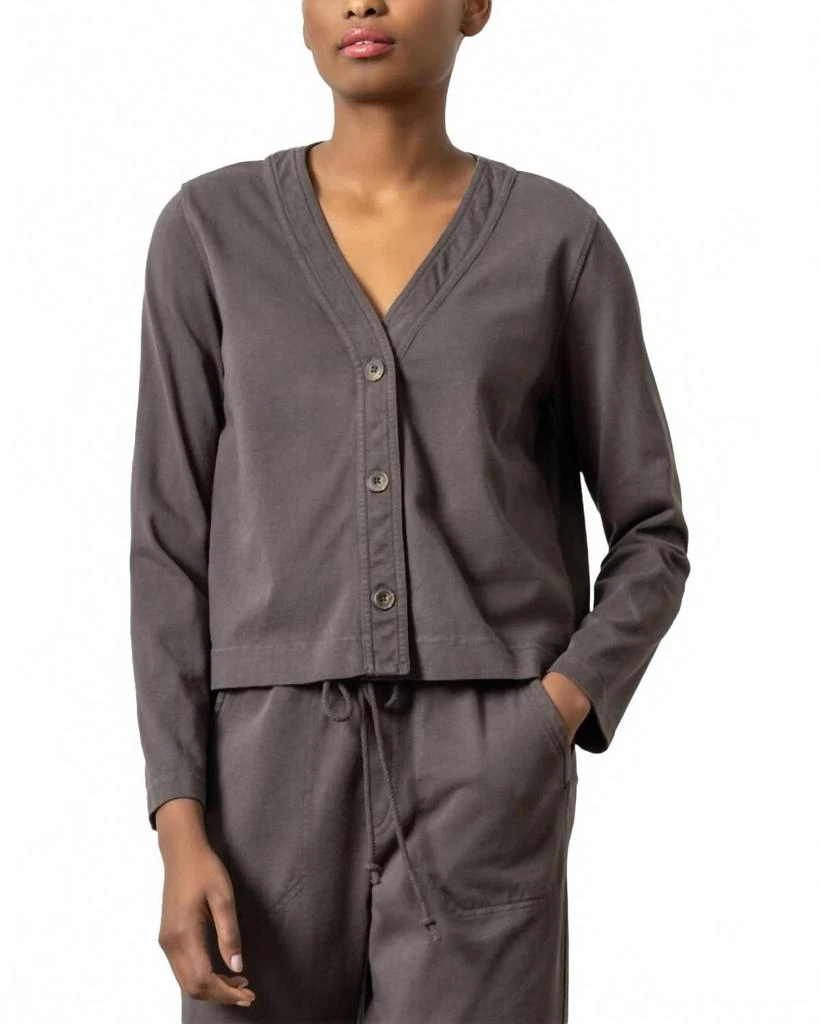 Lilla P Mixed Media Cardigan In Iron