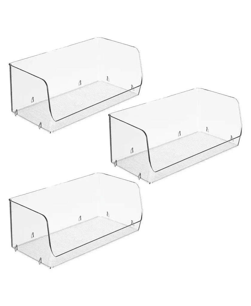 iDesign Wide Stackable Open-Front Storage Bins - Set of 3 - Clear - Made in USA 4