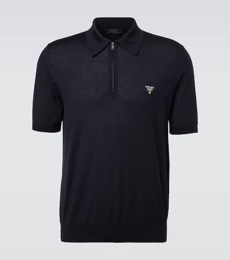 Shop Prada Logo Embroidered Short Sleeved Polo Shirt on Sale at