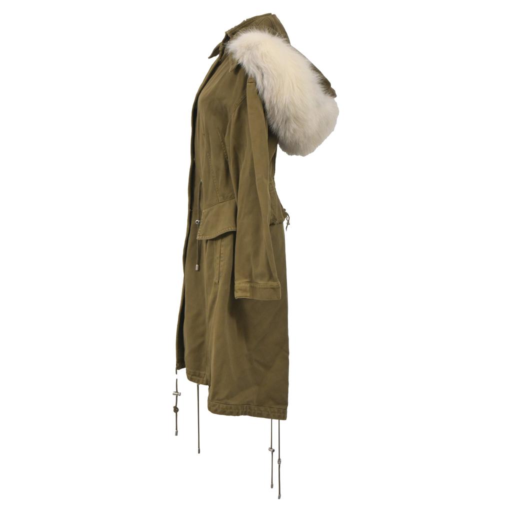 Alexander McQueen Alexander Mcqueen Parka with Fur Trim Coat in Olive Cotton