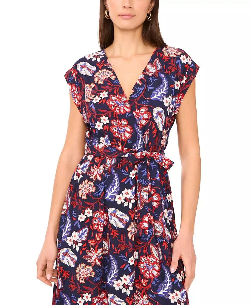 Sam & Jess Women's Printed V-Neck Cap-Sleeve Maxi Dress 3