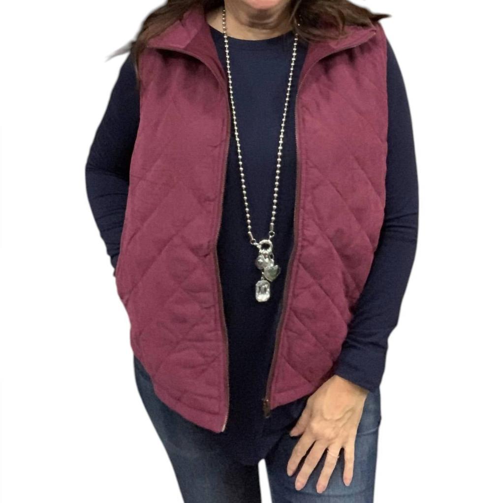 umgee Quilted Vest In Wine
