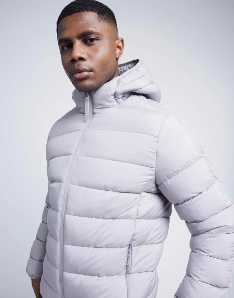 River Island River Island Quilted hooded puffer jacket in grey 2