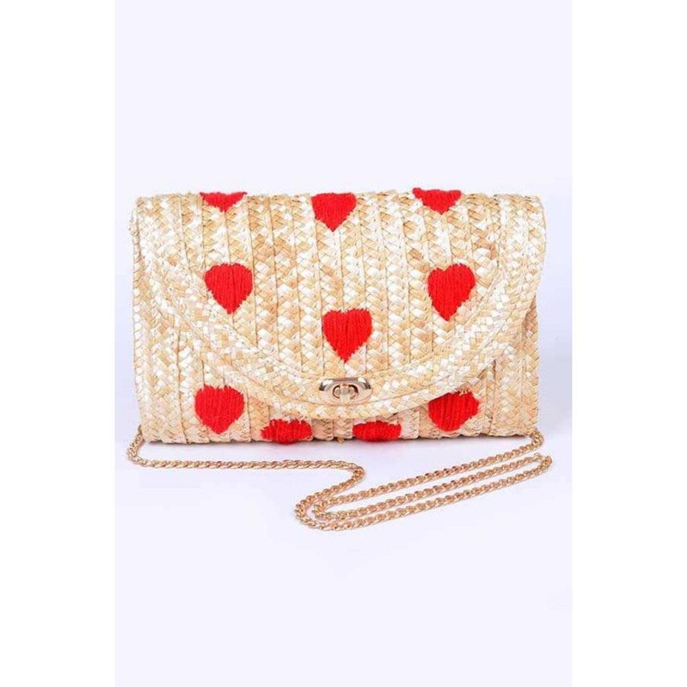 FASHNZFAB Heart Pattern Straw Convertible Clutch Bag