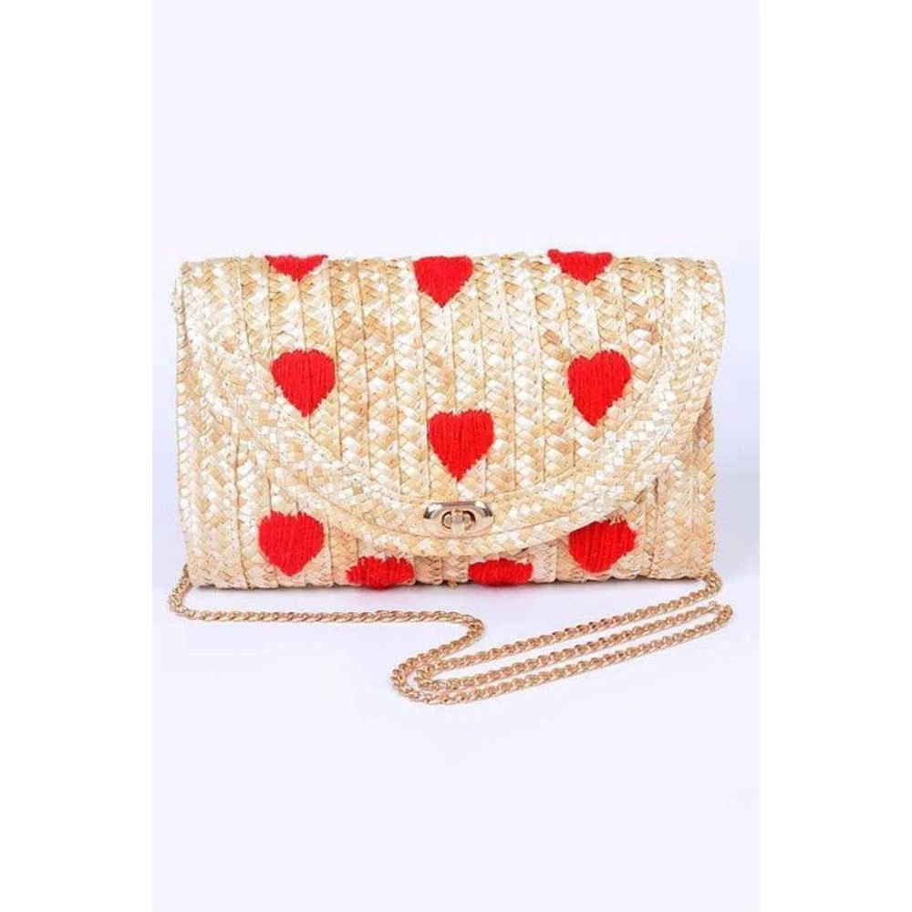 FASHNZFAB Heart Pattern Straw Convertible Clutch Bag 1