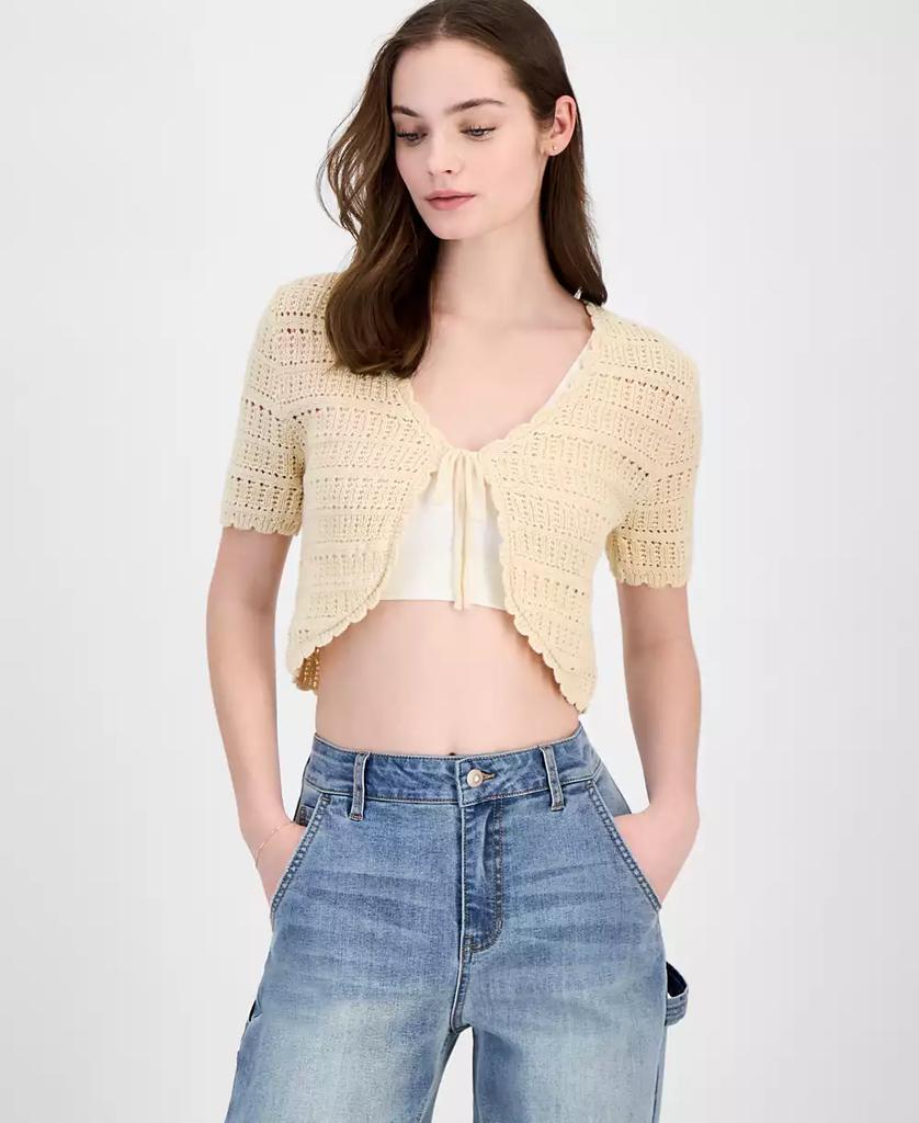 Ultra Flirt Juniors' Pointelle-Knit Tie-Front Cardigan