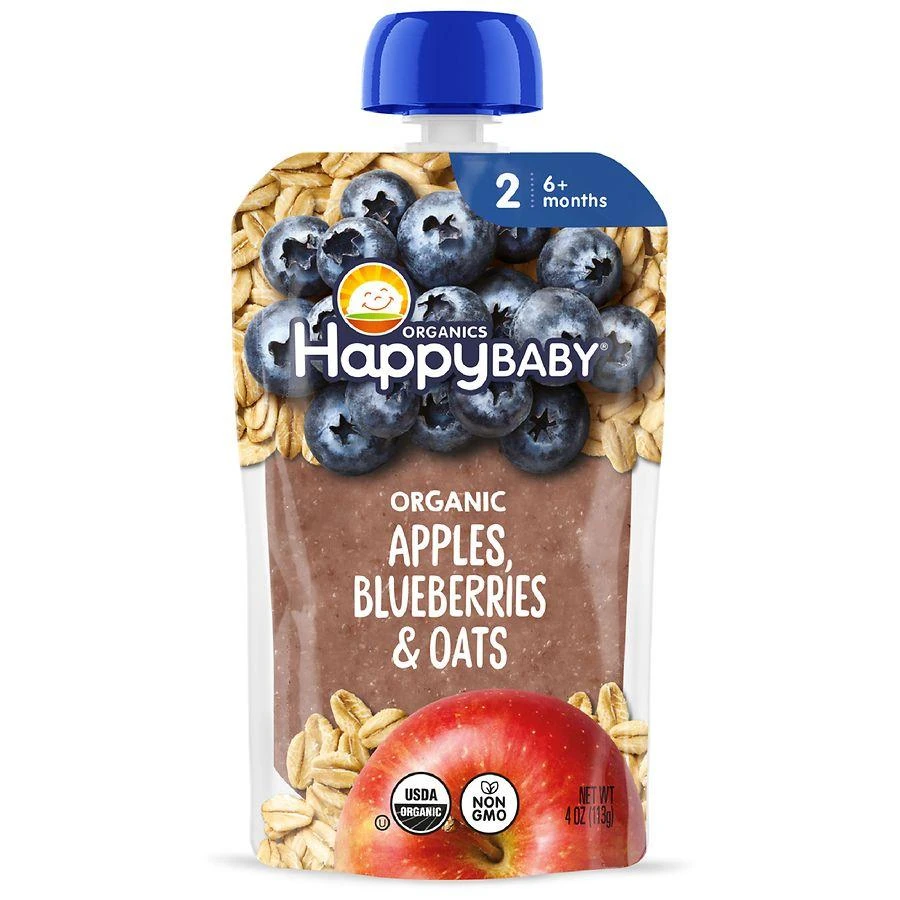 Happy Baby Organics Clearly Crafted Stage 2 Apples, Blueberries & Oats Pouch 1