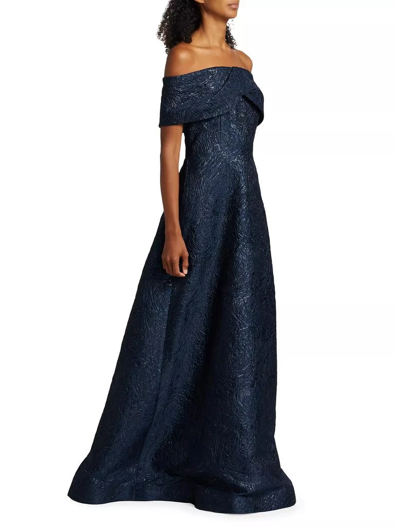 Teri Jon Metallic Textured Floral Off-the-Shoulder Gown 4