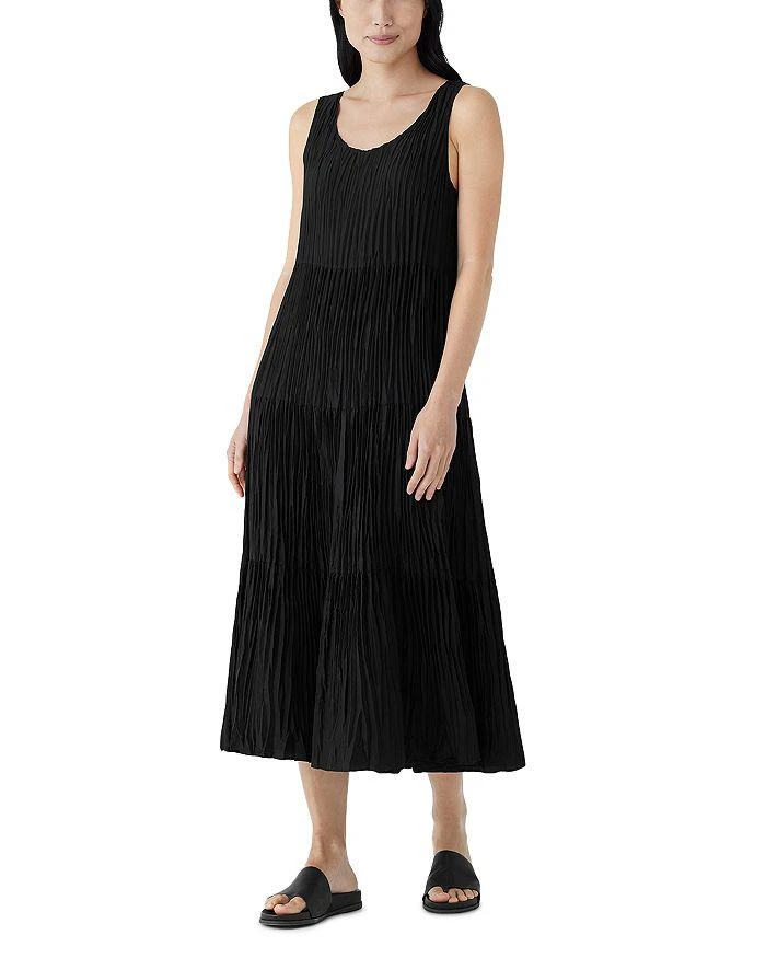 Eileen Fisher Crinkle Silk Tiered Midi Dress 1