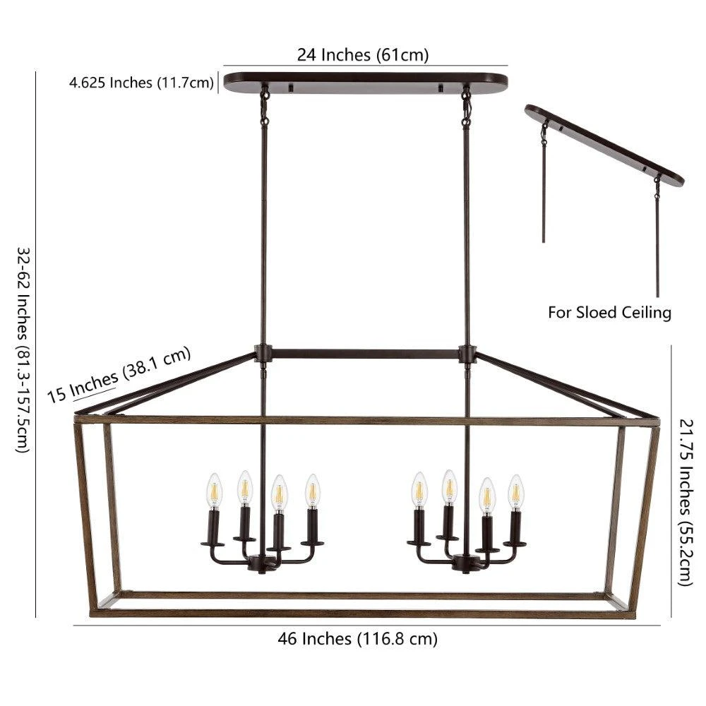 JONATHAN Y Oriana 46" 8-Light Iron Farmhouse Industrial Lantern LED Pendant 6