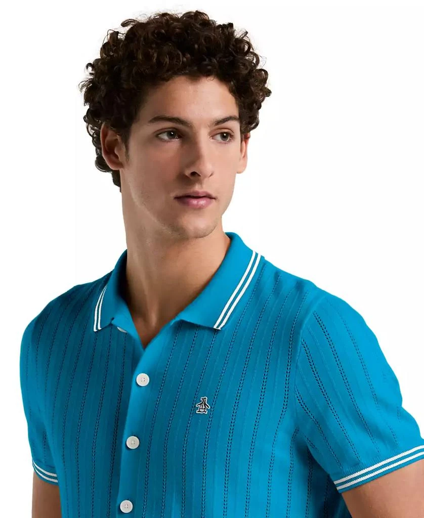 Original Penguin Men's Slim-Fit Drop Needle Button Front Short Sleeve Sweater Polo Shirt 3