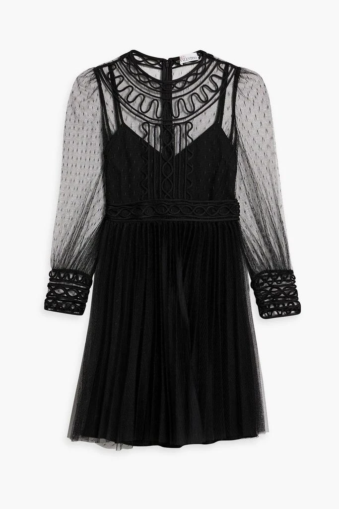 RED Valentino Cord-trimmed pleated point d'esprit mini dress 1