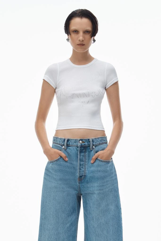 Alexander Wang Crystal Hotfix Tee in Ribbed Jersey 1