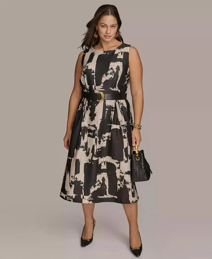 Donna Karan Plus Size Printed Belted A-Line Dress 4