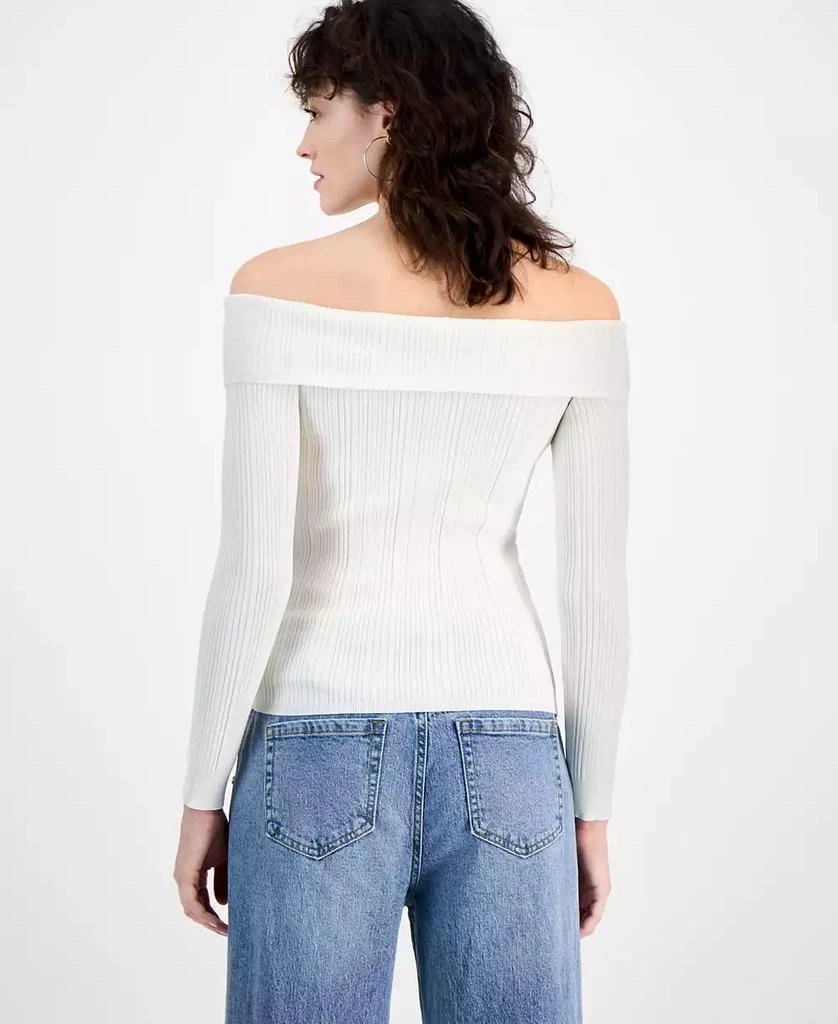 Bar III Women's Off-The-Shoulder Zippered Long-Sleeve Top, Exclusively at Macy's 4