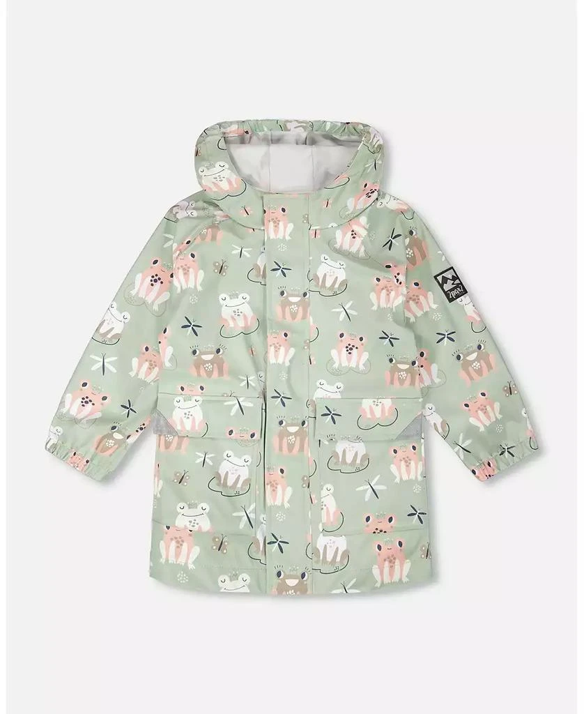 Deux par Deux Toddler Girls Rain Jacket in Polyurethane Green Frog Print