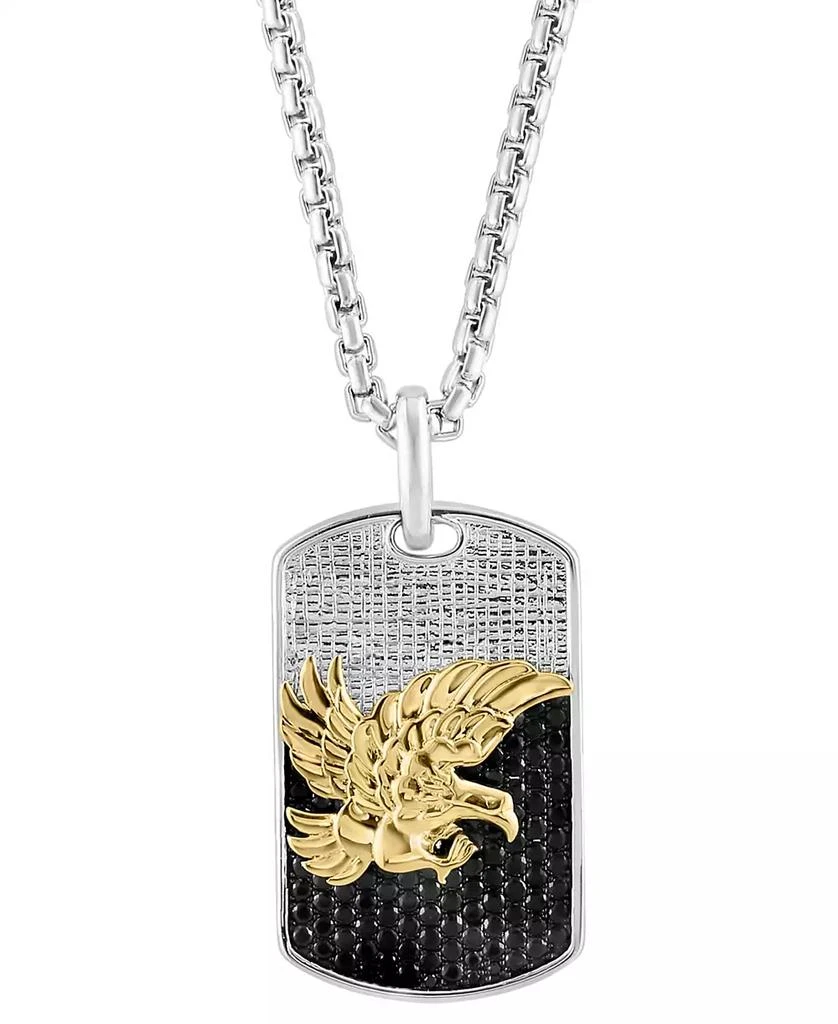 Effy EFFY® Men's Black Spinel Eagle Dog Tag 22" Pendant Necklace (1-5/8 ct. t.w.) in Sterling Silver & Gold-Plate 3