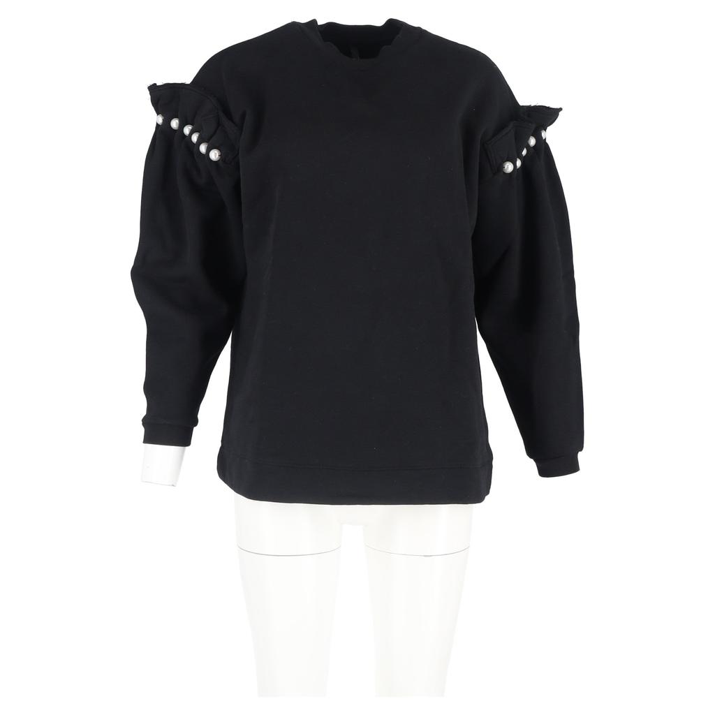 MOTHER OF PEARL Dani Cropped Sweatshirt In Black Cotton