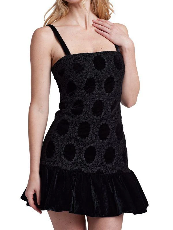 PatBO Velvet & Lace Flounce-Hem Minidress 2