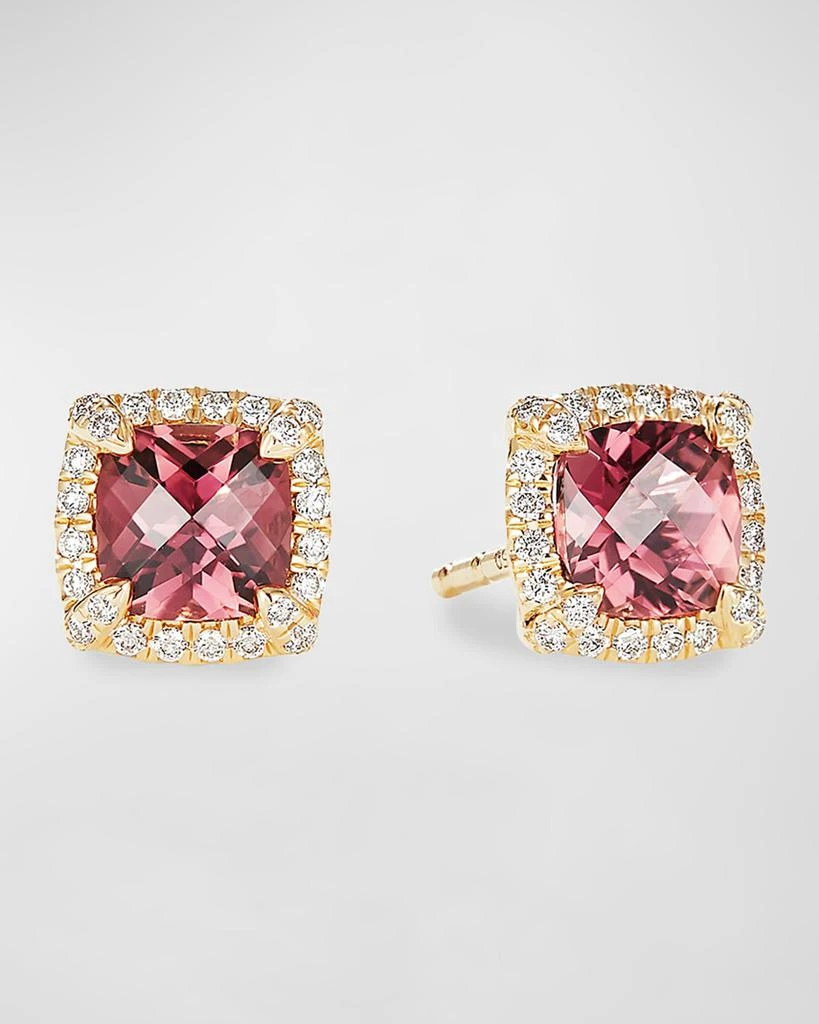 David Yurman Petite Chatelaine Pave Bezel Stud Earrings with Gemstone and Diamonds in 18K Yellow Gold