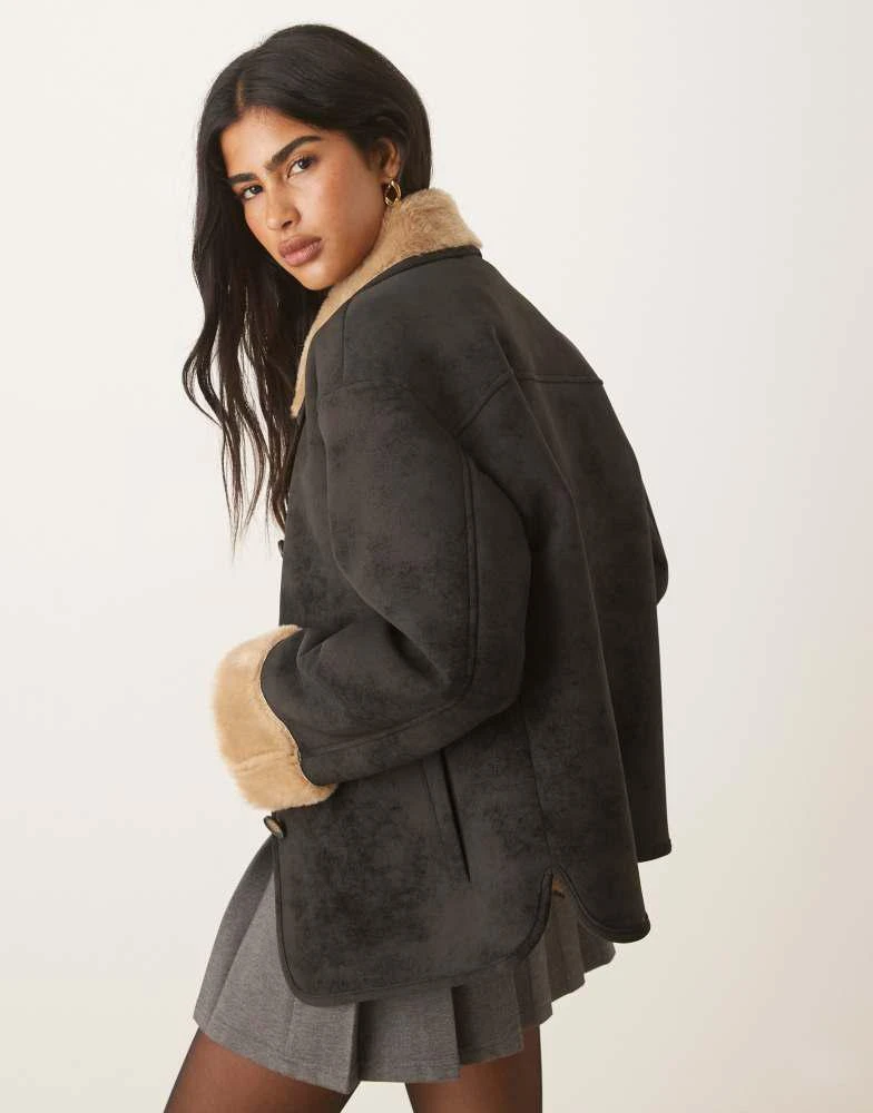 ASOS ASOS DESIGN top collar borg car coat in black 4
